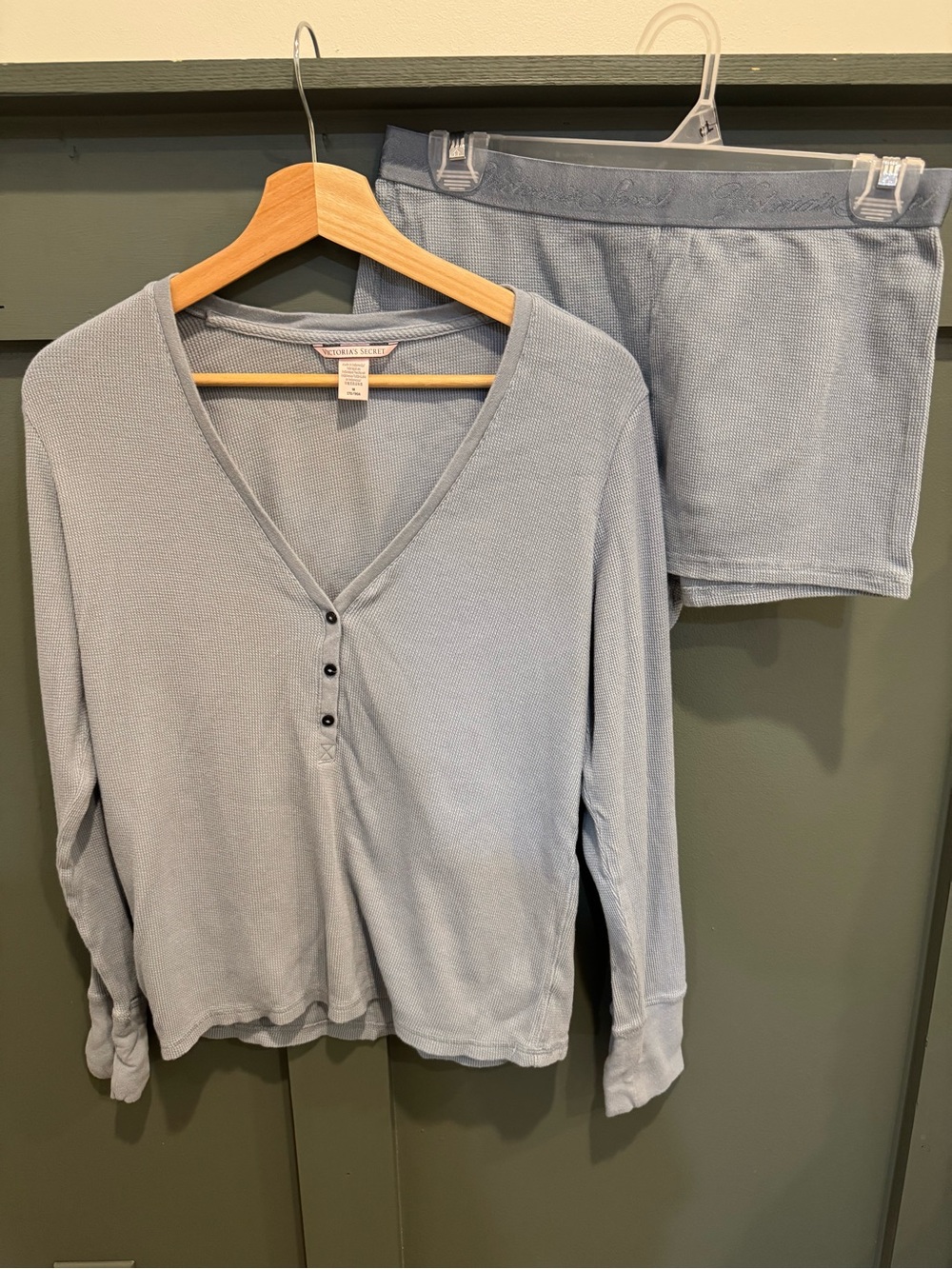 Victoria's Secret Light Blue Henley Top & Short Sleep Set